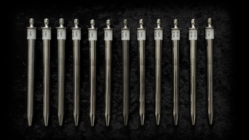 A set of stainless steel, hybrid-tapered urethral sound prototypes designed for advanced dilation.